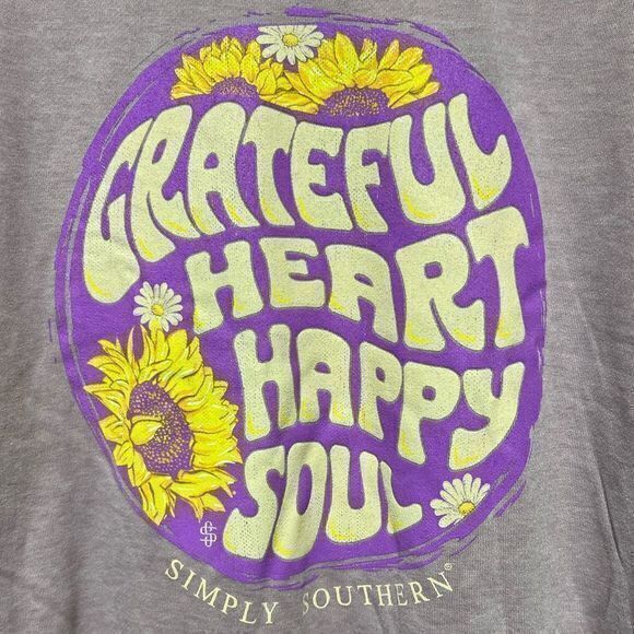 NWT Simply Southern‎ Crewneck Sweatshirt "Grateful Heart Happy Soul" Purple MED - Picture 4 of 6